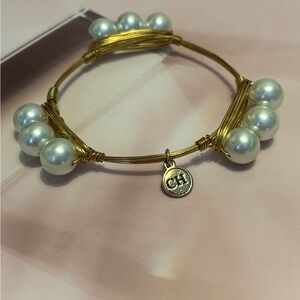 CH Gold Wire Wrapped Faux Pearl Bracelet